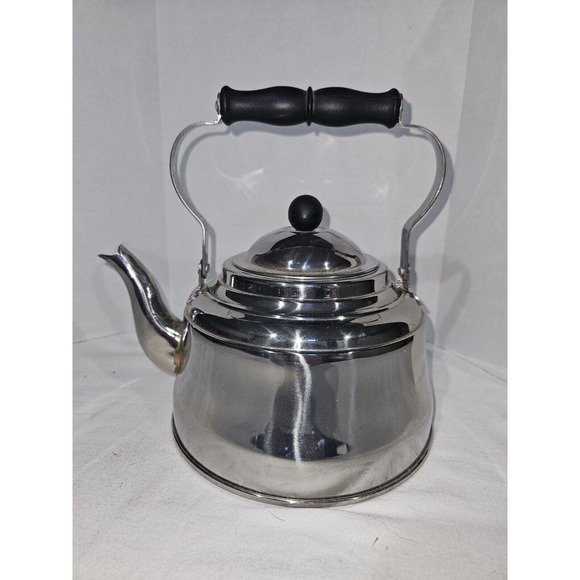 Brookfield Tea Kettle Black Handle 2 Quart Indonesia 18/10 Vintage - Picture 3 of 9